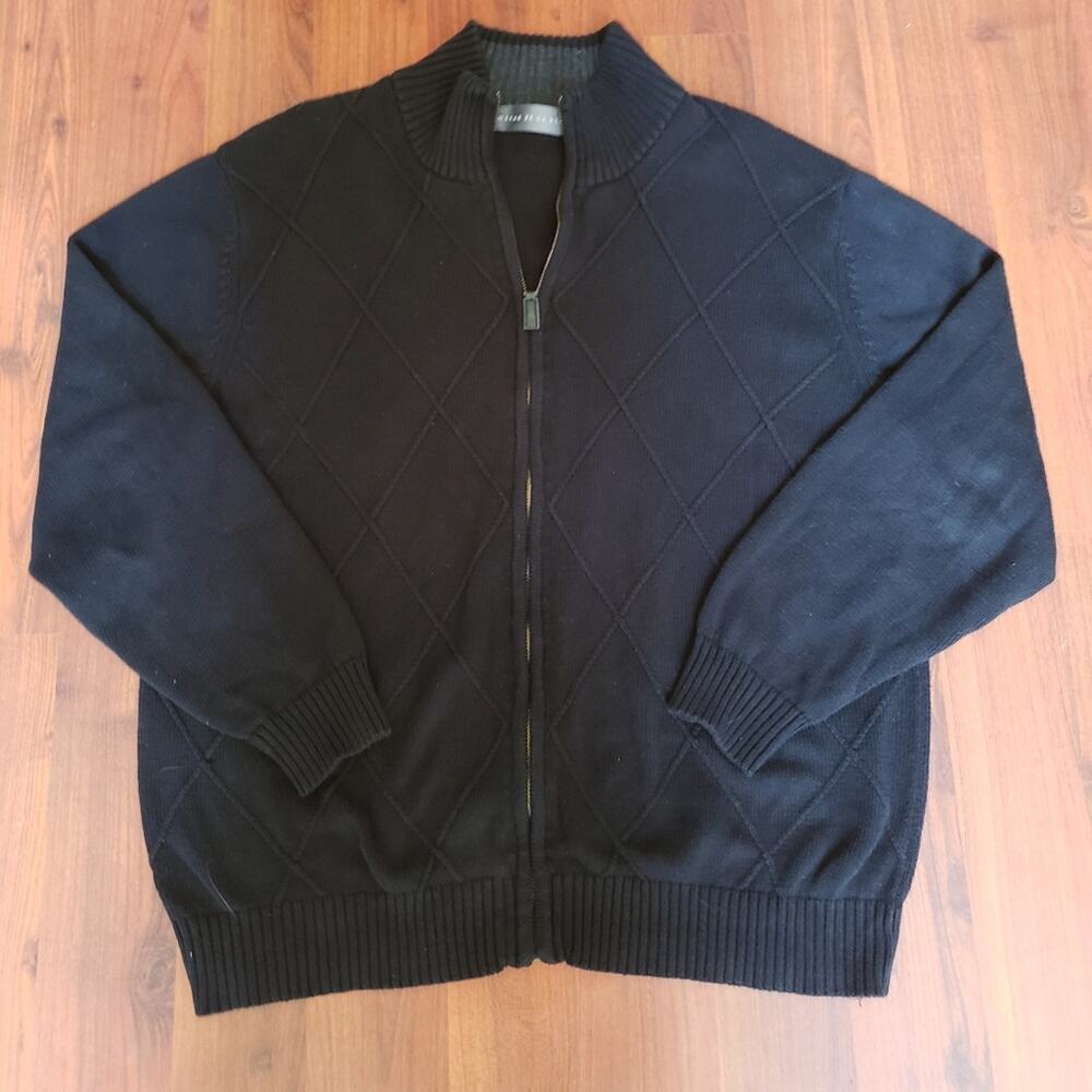 OSCAR DE LA RENTS MENS BLK ZIP FRONT SWEATER XL